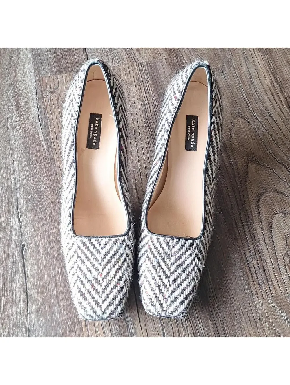 Kate Spade Black and White Tweed Square Toe Heel Size 6.5